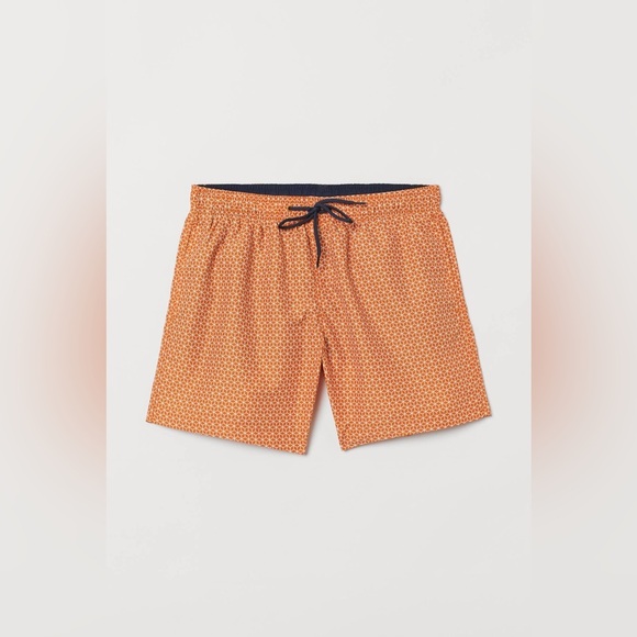 H&M Geometric Print Swim Shorts Orange White Size M - Picture 1 of 9